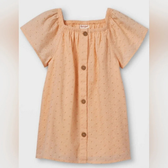 Girs' Eyelet Button-Front Woven Short Sleeve Top - Cat & Jack L(10/12) Orange. - Picture 1 of 6